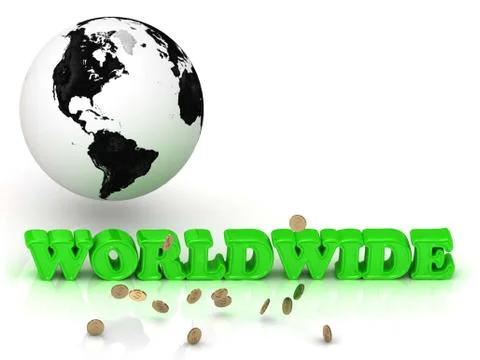 WORLDWIDE- bright color letters, black and white Earth on a white background Stock Illustration