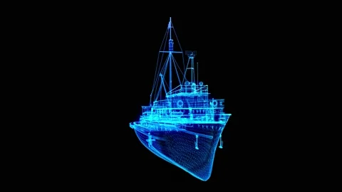 Worldwide cargo ship. Polygonal wireframe mesh Glow particles formation of ship 스톡 동영상 201052088