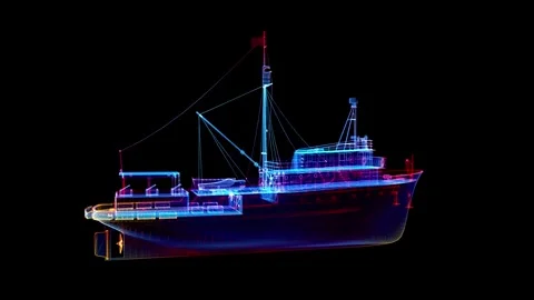 Worldwide cargo ship. Polygonal wireframe mesh Glow particles formation of ship 스톡 동영상 272612824