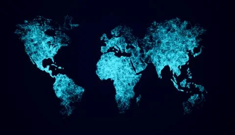 Worldwide Connection. Abstract Network Plexus Connection Net On World Map Stock Photos
