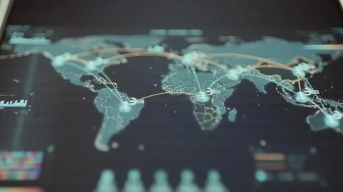 Worldwide Connectivity Map with Regional Data Hubs Stock Footage 341871469