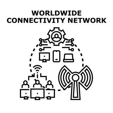 Worldwide connectivity network concept connecting users and digital technolog Stock Illustration
