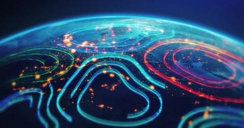 Worldwide data connection visualization with glowing lines and particles. Video stock 319349068