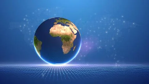 Worldwide Data Connectivity Around Rotating Earth Animation 库存插图