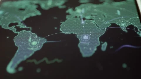 Worldwide Data Network Map on Mobile Device Stock Footage 341872233