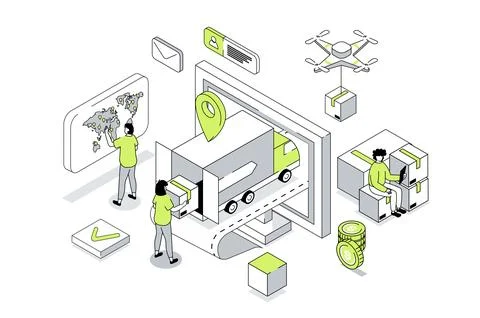 Worldwide Delivery Isometric Concept Illustrazione stock