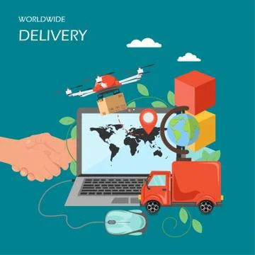 Worldwide delivery vector flat style design illustration Stock Illustration