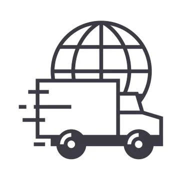 Worldwide delivery vector line icon, sign, illustration on background, editable 库存插图