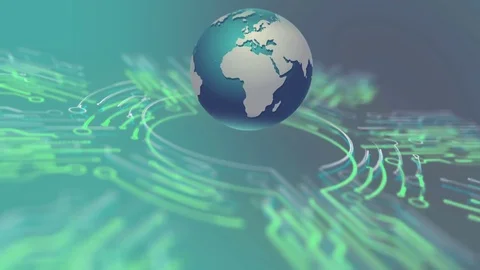 Worldwide Electronics Indicating Circuit Board And Earth. Stock Footage 72674417