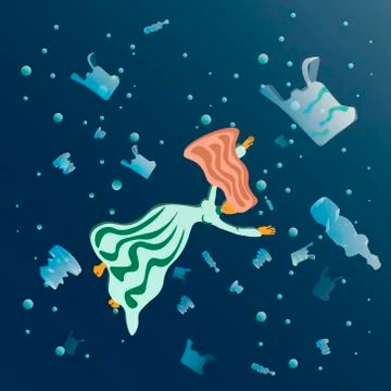 Worldwide, environmental pollution is harmful from plastic. Stock Illustration