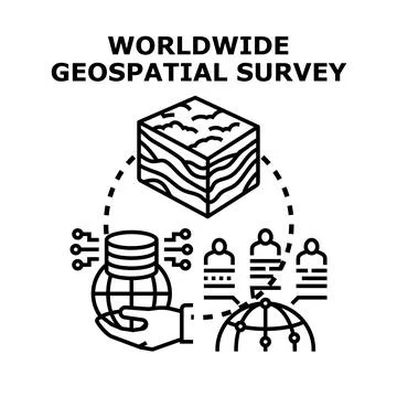 Worldwide geospatial surveying earth data and global network Stock Illustration