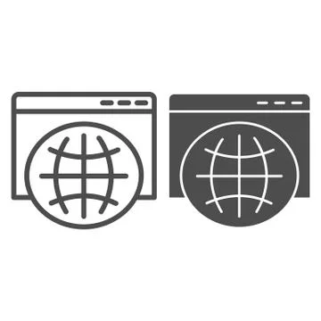 Worldwide globe browser line and solid icon. Internet web page with planet earth Stock-Illustration