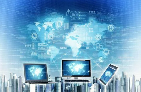  Worldwide internet connection Multi platform internet connection on gadge... Foto stock