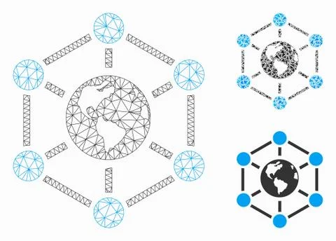 Worldwide Internet Vector Mesh Network Model and Triangle Mosaic Icon 스톡 일러스트