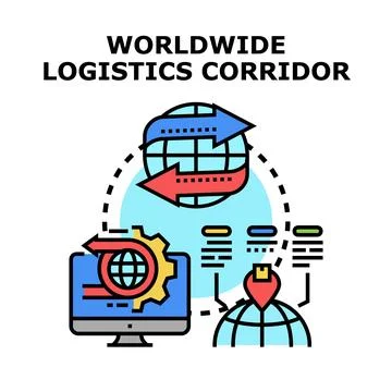 Worldwide logistics corridor optimizing global supply chain delivery Stock-Illustration