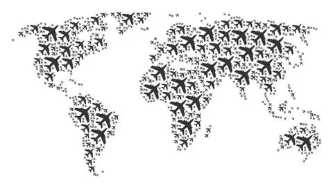 Worldwide Map Collage of Jet Plane Icons Illustrazione stock