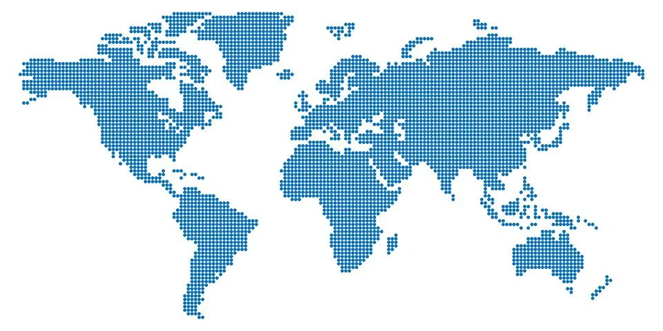 Worldwide map with dots in flat style. Dotted world map vector illustration.. Stock Illustration