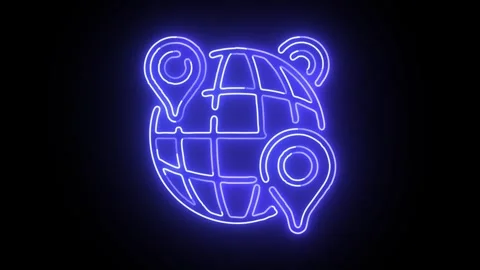 Worldwide map neon light drawing animation motion graphics footage with glo.. Stock Footage 345547958