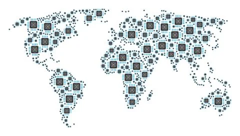 Worldwide Map Pattern of Asic Processor Items Stock Illustration