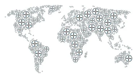 Worldwide Map Pattern of Drone Screw Rotation Items Ilustración de archivo