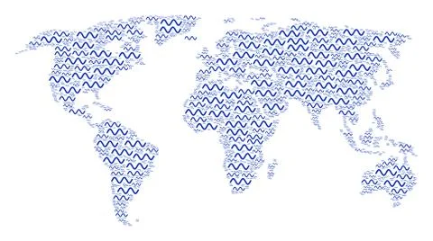 Worldwide Map Pattern of Sinusoid Wave Items Stock Illustration