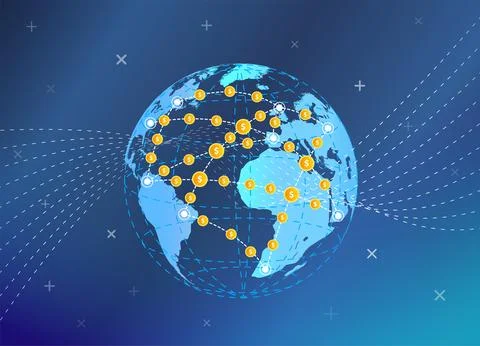 Worldwide money transfer vector background Stock Illustration