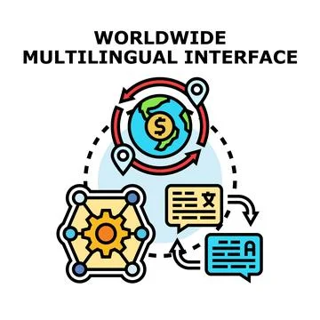 Worldwide multilingual interface concept with global translation 스톡 일러스트