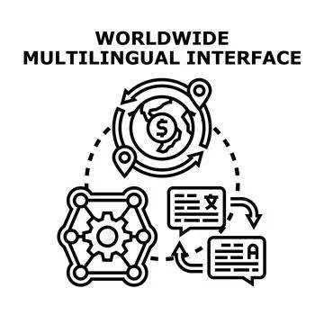 Worldwide multilingual interface concept with global translation Stock Illustration