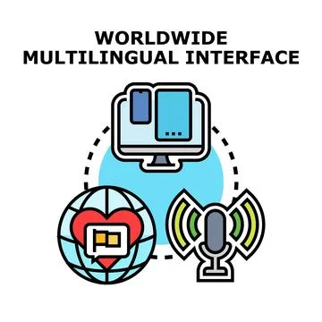 Worldwide multilingual interface connecting global communication design Stock Illustration