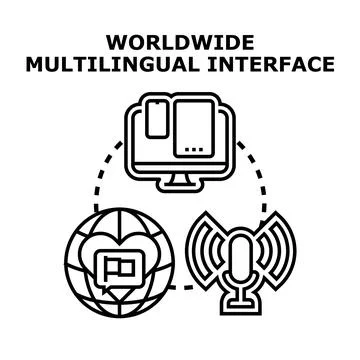 Worldwide multilingual interface connecting global communication design Stock Illustration