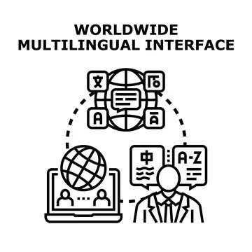 Worldwide multilingual interface for global communication concept 스톡 일러스트