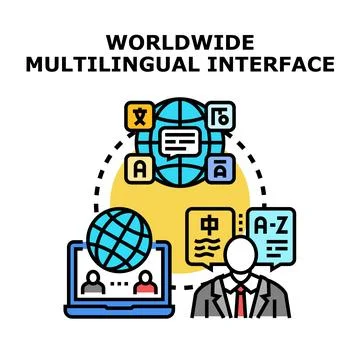 Worldwide multilingual interface for global communication concept Ilustração Stock
