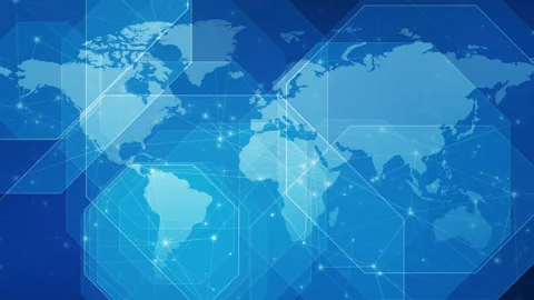 Worldwide network on blue world map unraveling science and technology Stock Footage 253485647