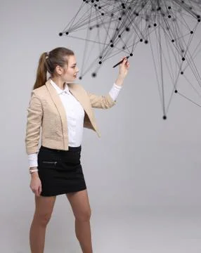 Worldwide network or wireless internet connection futuristic concept. Woman Stock Photos