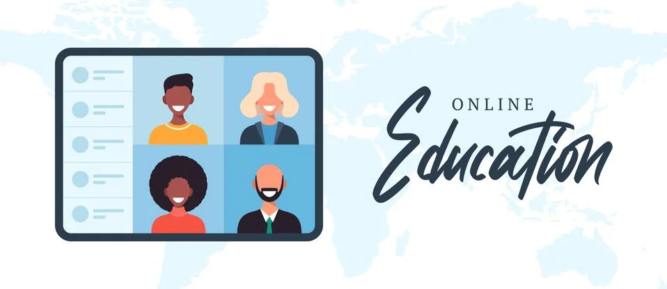 Worldwide online education, e-learning, online course concept or home school  Illustrazione stock