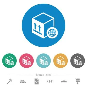 Worldwide package transportation flat round icons Stock Illustration