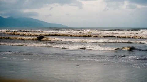 Worldwide problems with dirty water in ocean, very polluted sea, asian beach Video stock 126293194