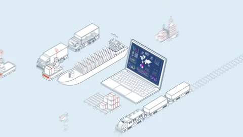 Worldwide Shipping and Logistics System with AI Robot Automation Stock Footage 334691153