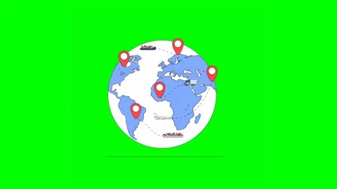 Worldwide Shipping Map Showing Various Locations and Routes Across Continents Stock Footage 333372663