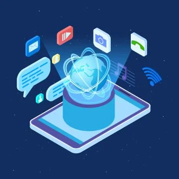 Worldwide social network vector isometric concept. Global social networking イラスト素材