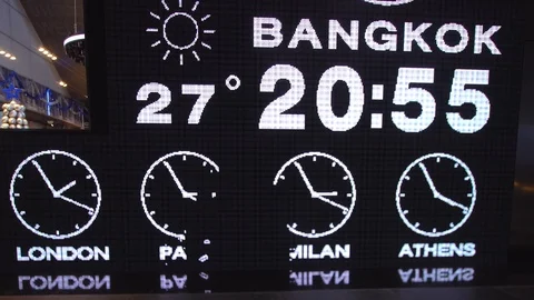 Worldwide timezone clocks digital graphic on wall Video stock 100576374