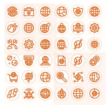 Worldwide Vector Graphics featuring 36 Bold Line Detail Enhanced 256x256 De.. Stock Illustration