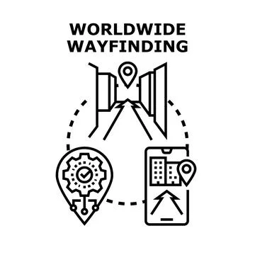Worldwide wayfinding global navigation concept application 스톡 일러스트