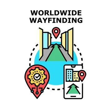 Worldwide wayfinding global navigation concept application Stock Illustration