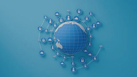 Worldwide web network and security seamless representation. Earth on blue bg Stock Footage 261999756