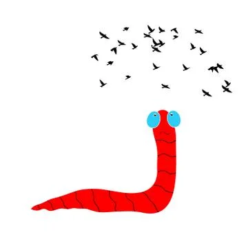 Worm and birds vector illustration. Stock Illustration