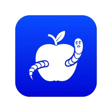 Worm apple icon blue vector Stock Illustration