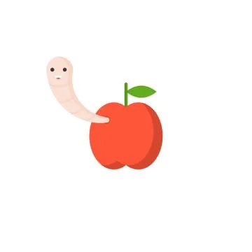 Worm in apple vector illustration, flat design Stock Illustration