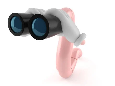 Worm character looking through binoculars Stock Illustration