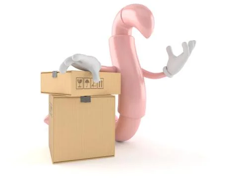 Worm character with stack of boxes 스톡 일러스트